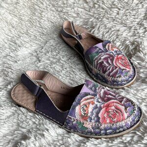 Anuschka Hand Painted Slingback Loafers Lush Lilac Floral Size‎ 38